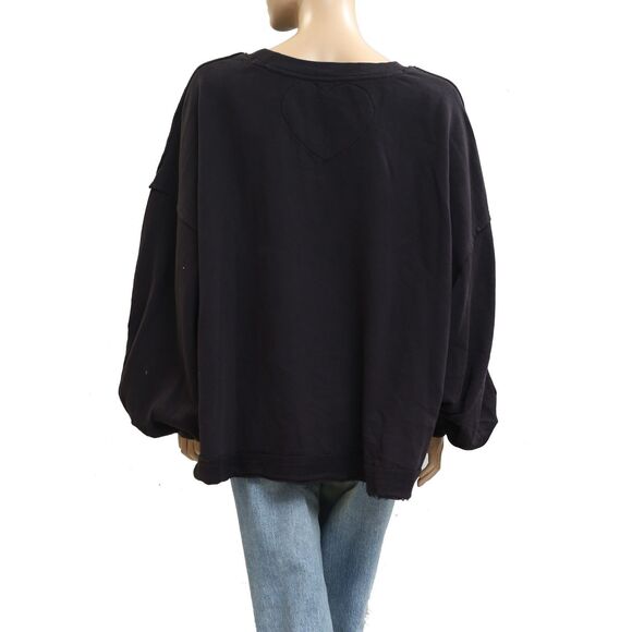 Free People Trish Sweatshirt Top Oversized Slouchy Solid Ribbed Cotton M 283712 - Picture 7 of 9